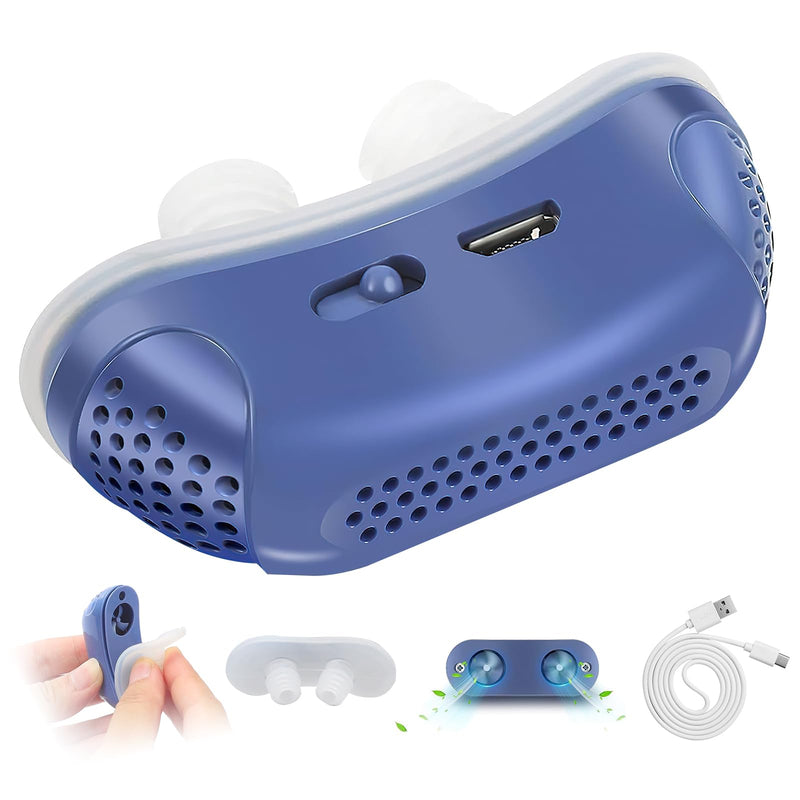 Anti Snoring Devices, Effective Snoring Prevention, Twin Turbine Electric Adjustable and Breathable, Adjustable Wind Speed, Snoring Solution for Men and Women, Suitable for All Nose Shapes. Blue - 013