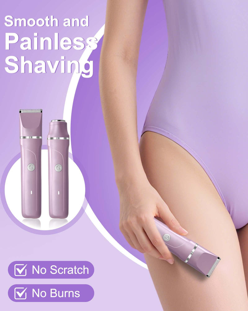 [Australia] - 2 in 1 Electric Razors for Women Personal Groomer Bikini Trimmer for Women Cordless Dry/Wet Use Electric Shaver for Pubic Hair, Armpit, Facail Hair Removal, Waterproof Pearl Purple 