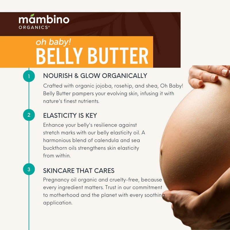 [Australia] - Mambino Organics Oh Baby! Belly Butter, Belly Cream with Shea Butter for Pregnancy, Minimizes Stretch Marks, Vegan, Cruelty-Free, Maternity Skin Care, 2-Pack, 4 fl oz 4 Fl Oz (Pack of 2) 