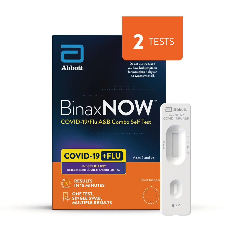 BinaxNOW COVID-19/Flu A&B Combo Self Test, Reliable COVID/Flu Home Test With 15 Minute Results, 2 Tests