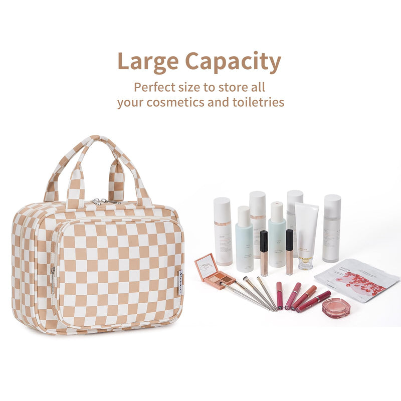 Narwey Checkered Hanging Toiletry Bag with Clear Makeup Bag