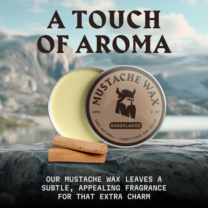 [Australia] - Striking Viking Mustache Wax and Comb Kit - Beard and Mustache Wax for Men with Strong Hold Natural Beeswax - Helps Tame, Style, and Groom (2 oz) (Sandalwood) Sandalwood 