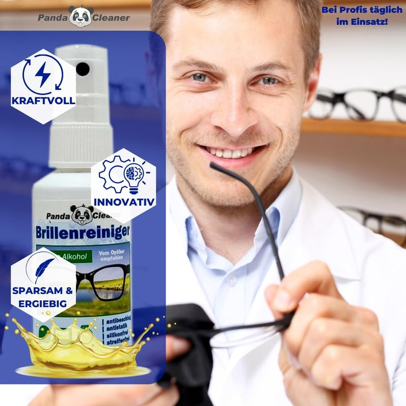 [Australia] - PANDACLEANER glasses cleaner | 50ml spray + 250ml refill bottle | without alcohol | Streak-free cleaning and anti-fog formula | Made in Germany 