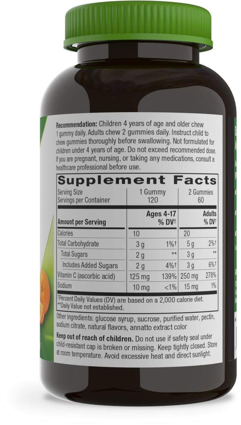 Nature's Way Vitamin C Gummies, 250 mg per Serving, Orange, 120 ct | High Potency Antioxidant Vitamin C Gummies for Immune Support*, Dietary Supplement Supports Immune Function*, Orange Flavored 120 Count (Pack of 1)