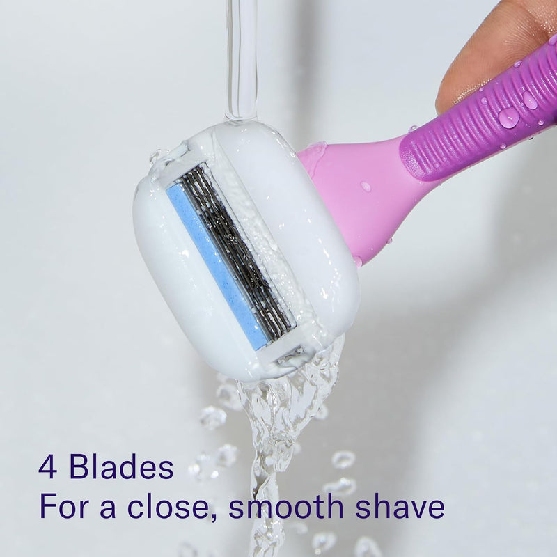[Australia] - Flamingo Moisture Plus Women's Razor Set - No Shave Gel Needed - Razor Handle, 4 Blade Refills, Shower Holder - Fig 4 Count (Pack of 1) 