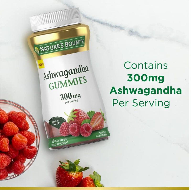 [Australia] - Nature's Bounty Ashwagandha Gummies, 300mg KSM-66 Ashwagandha Extract, Mixed Berry, 60 Gummies None Applicable 60 Count (Pack of 1) 