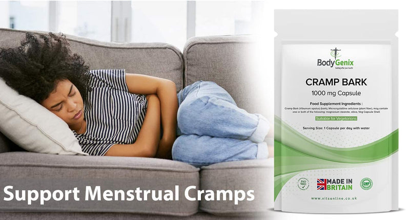 Bodygenix Cramp Bark Capsules - 1000mg Natural Relief Supplement for Menstrual Leg Cramps Supports PMS Healthy Muscles - 120 Capsules, 4 Month Supply