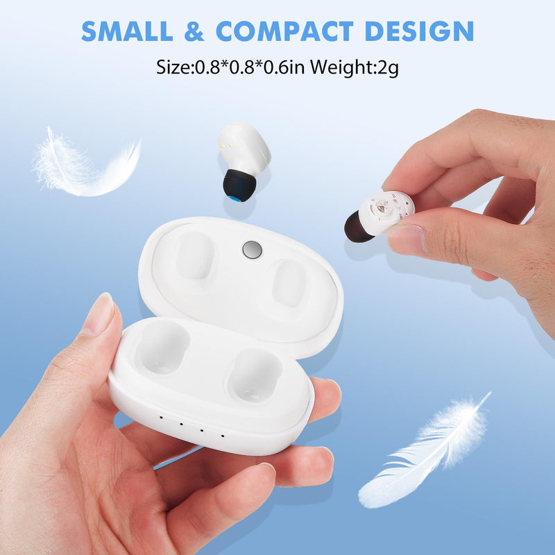 Hearing Amplifier for Seniors, Rechargeable Sound Amplifier with Noise Cancelling, Portable Charging Case, Invisible Design, Voice Enhancer Devices for Adults to Clear Sound of Elderly white