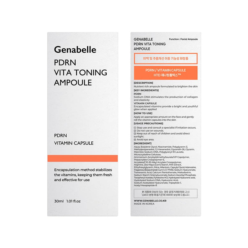 Genabelle PDRN Vitamin C Serum Toning Ampoule - Lightweight Glass Skin,korean skin care with Vitamin B, C, E, PDRN, Serum for Blemishes, Glass Skin, Fine Lines and Rough Skin Texture, 1.01 fl oz 1.01 Fl Oz (Pack of 1)