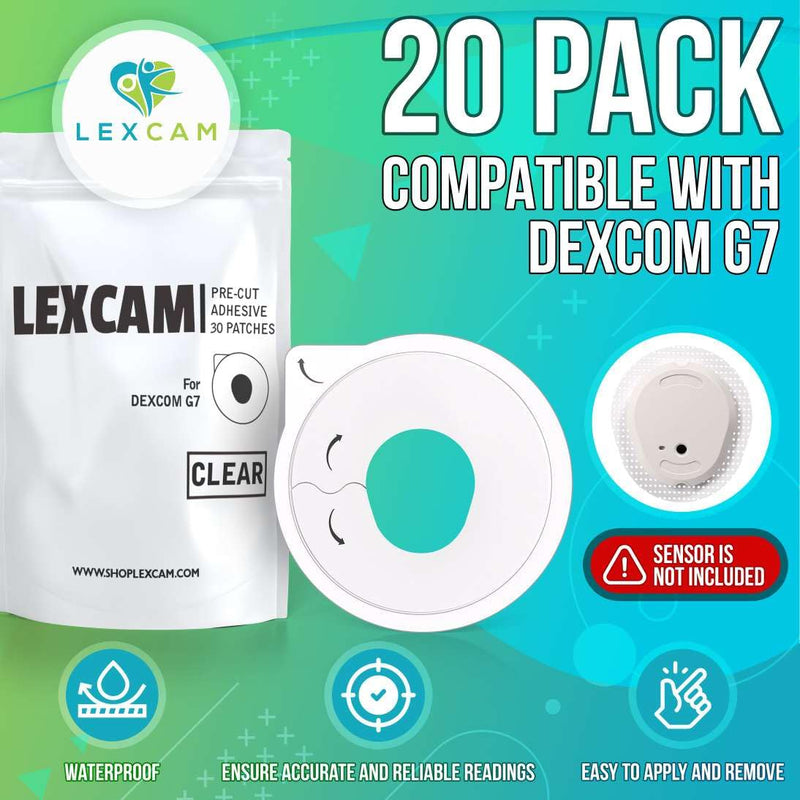 [Australia] - Adhesive Patches Pre-Cut for Dexcom G7 – Pack of 20 – Waterproof, Transparent Overpatches for Continuous Glucose Monitoring, Sensor is NOT Included G7 - CLEAR 