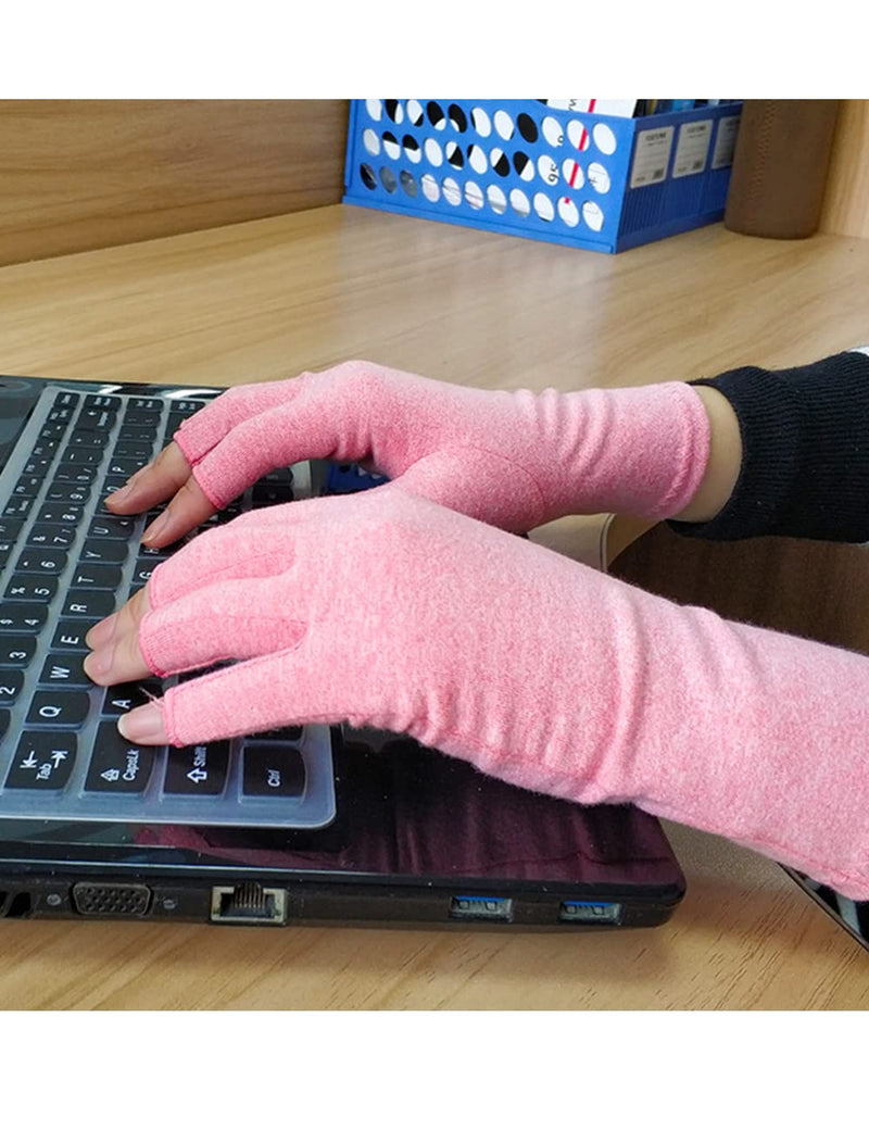 [Australia] - Donfri 2 Pairs Compression Arthritis Gloves, Fingerless Carpal Tunnel Pain Relief Gloves For Women Men, Hand Support Wrist Brace For Rheumatoid, Tendonitis, Swelling, Crocheting, Typing (M) Pink-2 Pairs Medium 