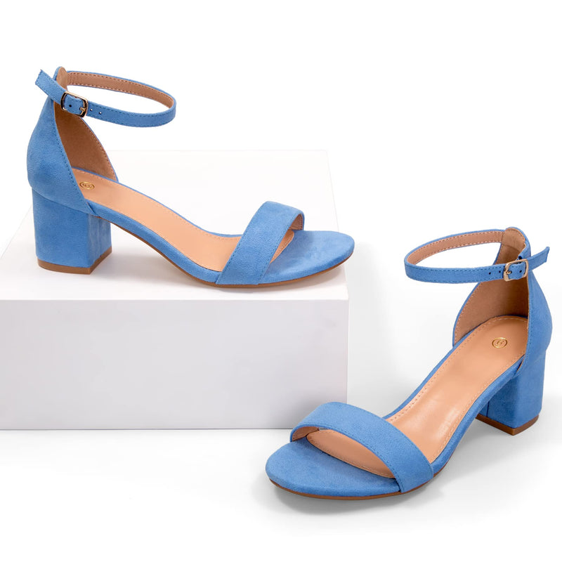 mysoft Women's Chunky Heels Open Toe Dress Sandals with Ankle Strap | Block Low Prom Heel, Adjustable Ankle Strap, Perfect for Wedding and Party, Four Seasons Classic Versatile 9.5 Blue