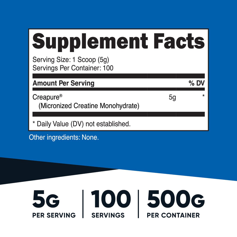 Nutricost Creapure® Creatine Monohydrate 500 Grams Unflavored 100 Servings (Pack of 1)