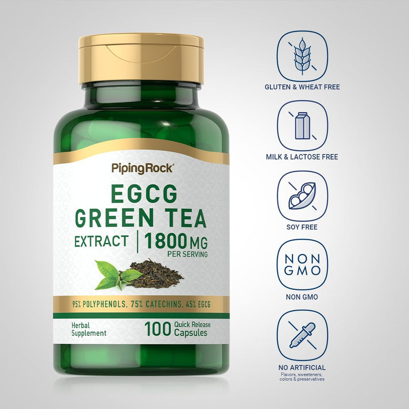 [Australia] - Piping Rock EGCG Green Tea Extract 1800 mg | 100 Capsules | Standardized Supplement | Non-GMO, Gluten Free 