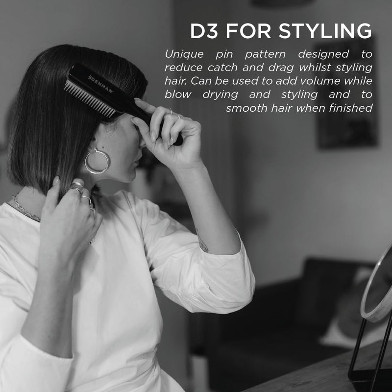 [Australia] - Denman D3 Original Curl Definer & Styler, Curly Hair Brush for Women & Men – 7 Row Detangling & Curl Defining Brush for Smooth Defined Curls - a precision Styling Brush for straight hair Black 