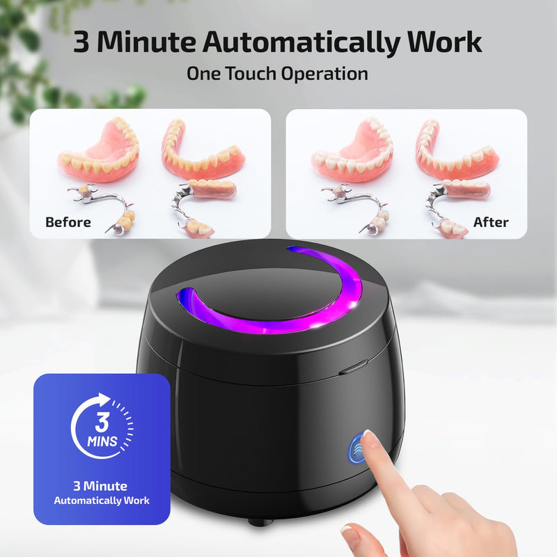 [Australia] - Ultrasonic Cleaner for Retainer Cleaning Machine: 43000Hz Sonic Dental Clean Pod for Denture Mouth Guard 