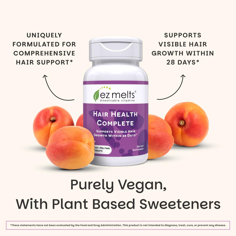 EZ Melts Hair Health Complete - Hair Supplement to Support Strength & Growth - Includes AnaGain Nu, Biotin, Apigenin, Bambo Silica & More - 60 Sublingual Tablets (30 Servings) 60 Count (Pack of 1)
