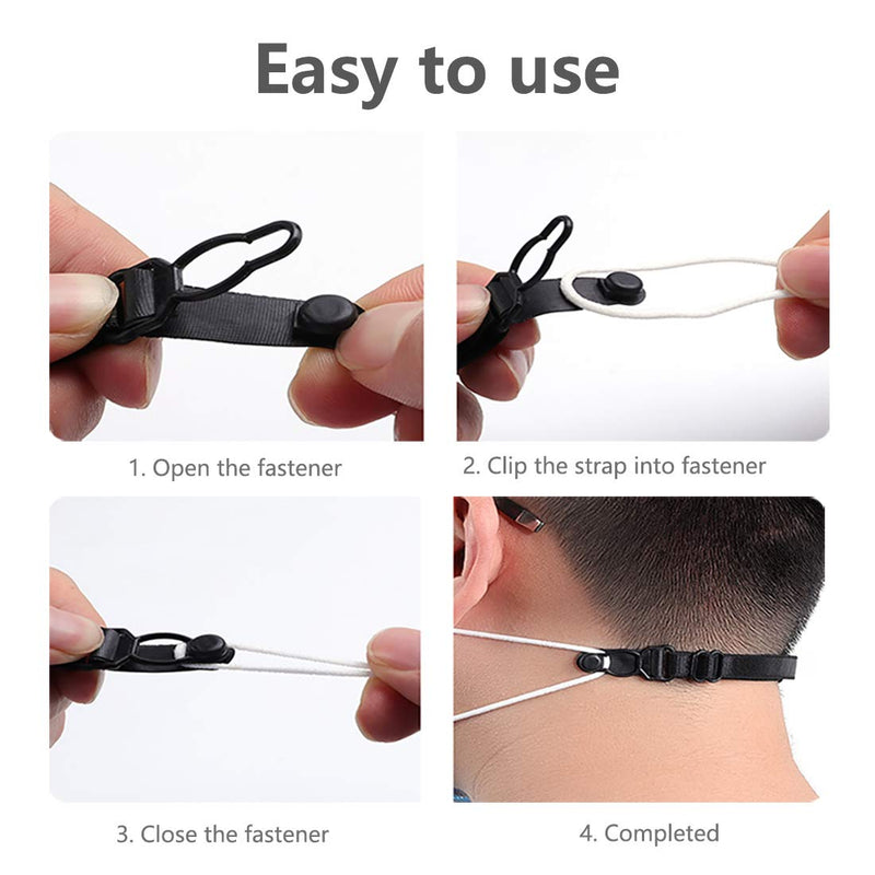 [Australia] - Mask Extender Strap, 10Pcs Elastic Fabric Mask Holder Clip Ear Protector with Adjustable Strap for Back of Head Ear…… Black（10 Pcs） 