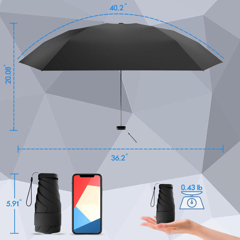 Mini Travel Umbrella, UPF 50+ Compact Fits in Purse | Eco-friendly Recycled Fabric, Rain & UV Protection.Portable Umbrella with Leather Case，Travel essentials for Disney BlueBlack 2