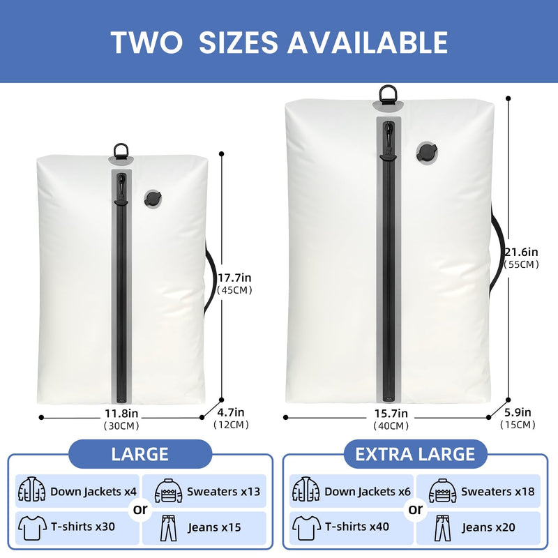 BAGAIL TPU Vacuum Bag for Travel, Reusable Compression Bag with IPX8 Waterproof Zipper, Save Space for Suitcase, Backpack and Carry on (Cream, Large, With Pump) Cream