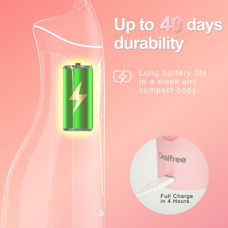 [Australia] - Oralfree Water flosser Teeth Picks - Dental Braces Cordless Oral Irrigator Portable Rechargeable Travel Irrigation Cleaner IPX7 Waterproof Electric Professional Flossing Teeth Cleaning for Home Pink 