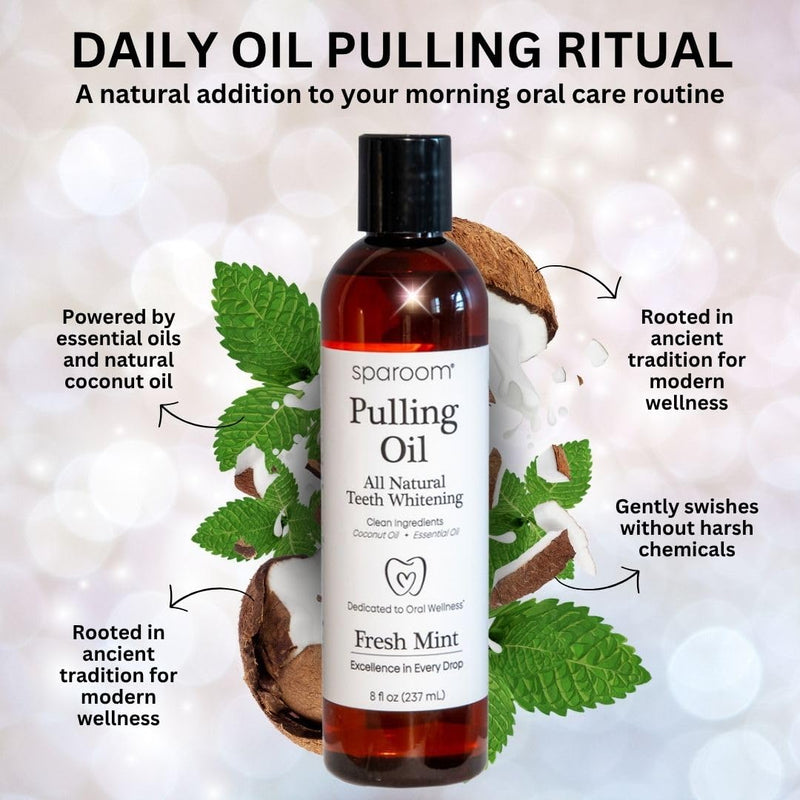 SpaRoom Oil Pulling for Teeth and Gums – Coconut Oil Pulling for Teeth with Tongue Scraper, Fresh Mint Flavor, Natural Mouthwash Alternative for Gum Health, Oral Hygiene, and Breath Support, 8 fl oz 1-pack