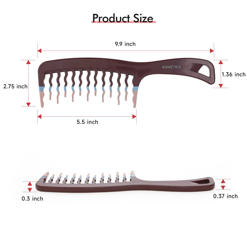 Big Hair Tools Extra Large Wide Tooth Comb for Thick, Curly, Wavy or Long Hair - Frizz-Free Detangling Shower Comb - Big Hair Comb and Microfiber Scrunchie Huckleberry