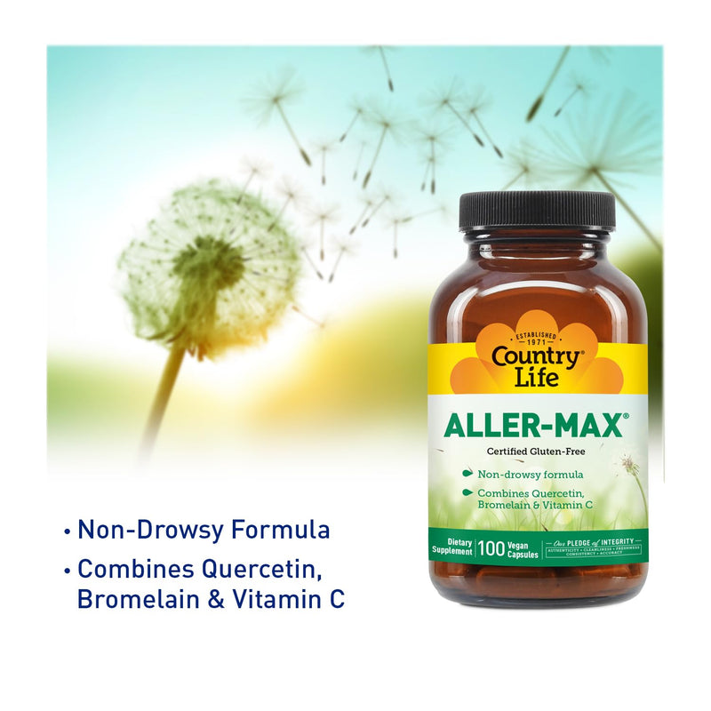 [Australia] - Country Life Aller-Max - Quercetin Supplements with Bromelain - Immune Support with Vitamin C, Zinc, and Botanical Blend - Certified Gluten-Free, Vegan (100 Count (Pack of 1)) 