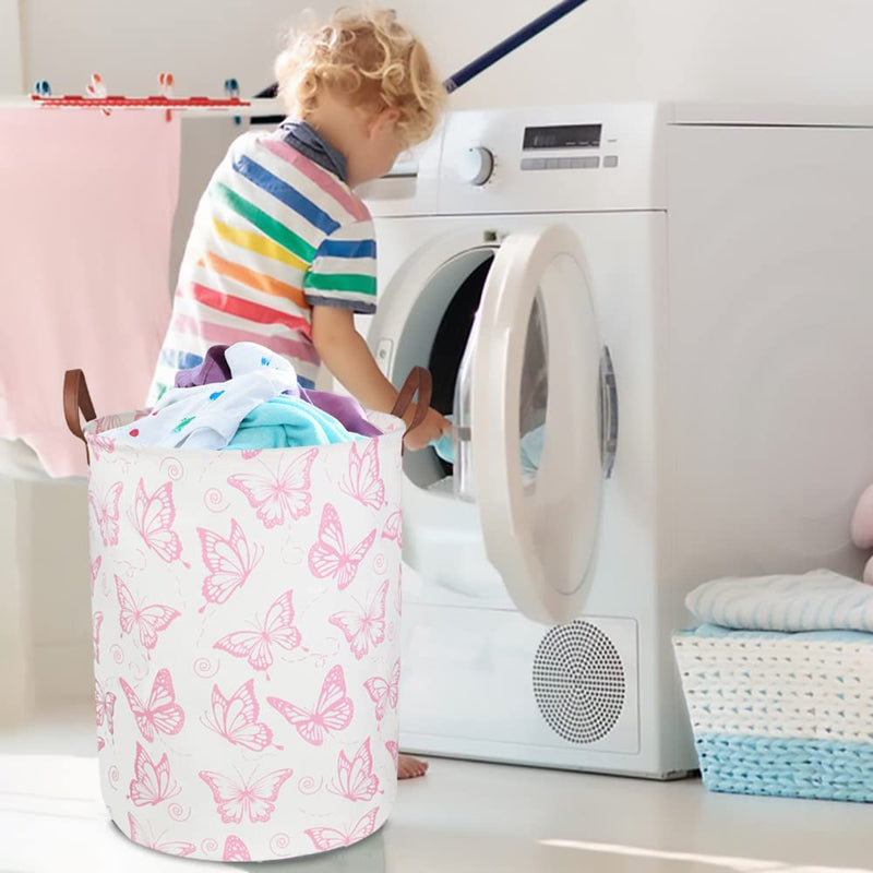 [Australia] - Pink Laundry Basket,Waterproof Nursery Hamper for Baby Girl ,Collapsible Storage Baskets for Girls Bedroom,Kids Toys Storage Bin,Room Decor,Gift Basket（Pink Butterfly 1 Pink Butterfly 