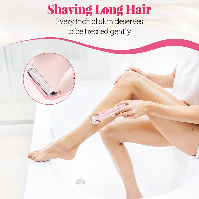 [Australia] - 2025 New 2-in-1 Bikini Trimmer for Women, Dermave Bikini Shaver, Dual Head Shaver for Woman, Waterproof Wet/Dry Use, Painless Hair Removal for Face, Body & Intimate Areas (Pink) Pink 