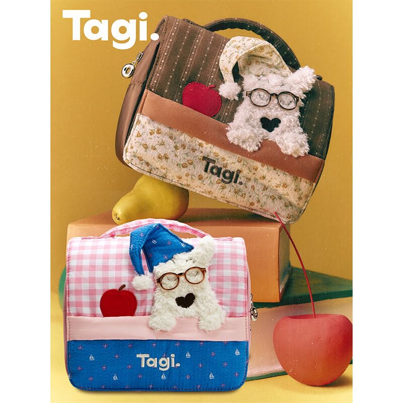 Haha Cosmetic Bag Travel Makeup Bag, Cute Dog-Shaped Toiletry Bag for Women, Water-Resistant Polyester Travel Organizer with Multiple Pockets & Metal Zippers, Citrus Chocolate