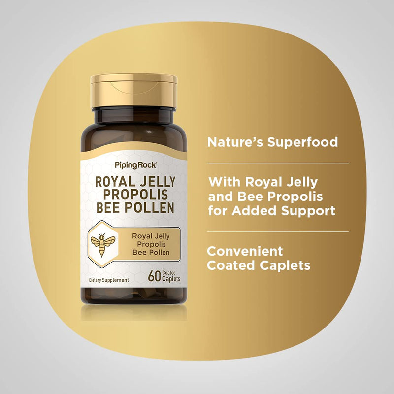 [Australia] - Piping Rock Royal Jelly Propolis Bee Pollen | 60 Caplets | Vegetarian, Non-GMO, Gluten Free Supplement 