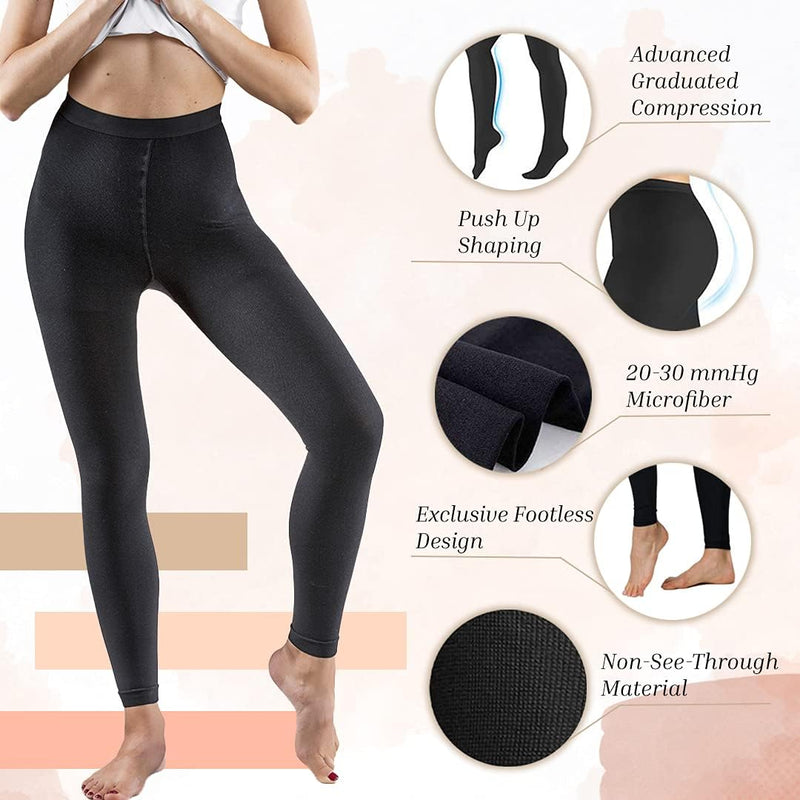 [Australia] - Terramed Advanced Graduated Compression Leggings Women | 20-30 mmHg Footless Microfiber Leggings Tights Black XX-Large 