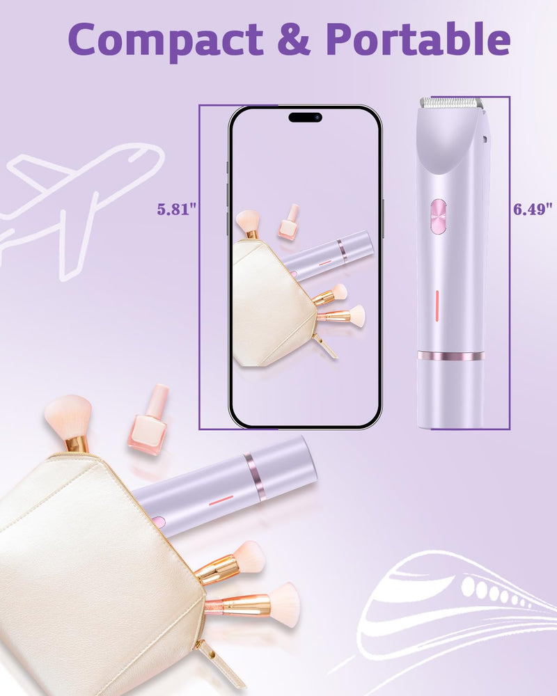 [Australia] - Bikini Trimmer for Women, Dual-Head Women's Electric Razor, 2-in-1 Electric Shaver for Women Pubic Hair/Legs/Arms/Underarm/Face, IPX7 Waterproof Wet/Dry Use (Purple) Purple 