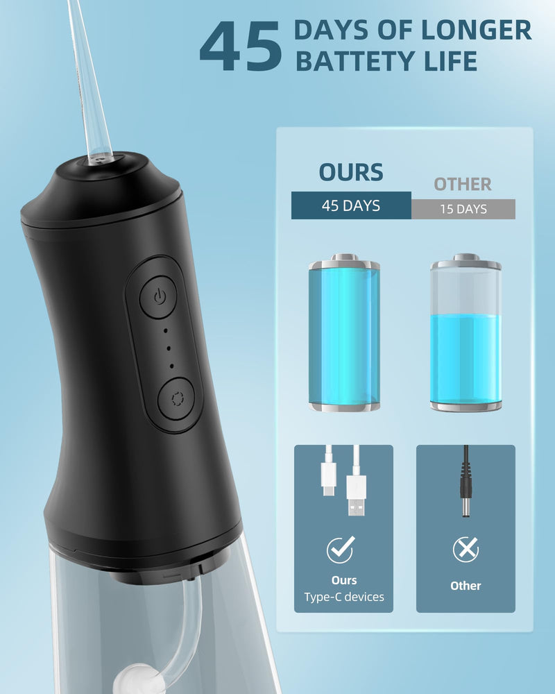 [Australia] - Water Flosser, Water Dental Flosser Pick for Teeth, 300ML IPX7 Waterproof Oral Irrigator, 3 Modes 4 Replaceable Jet Tips, Professional Flossing Cleaning Picks for Home Travel Gums, Braces Care (Black) Black 