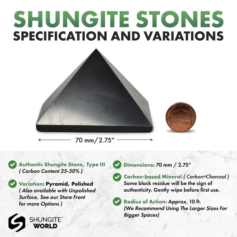 [Australia] - Authentic Shungite Pyramid from Real Shungite Stones Shungite Crystal Pyramid Home Protection Room Decor Office Desk Decor Authentic Crystals Black Pyramid (Polished, 70 mm / 2.75") Polished 70 mm / 2.75" 