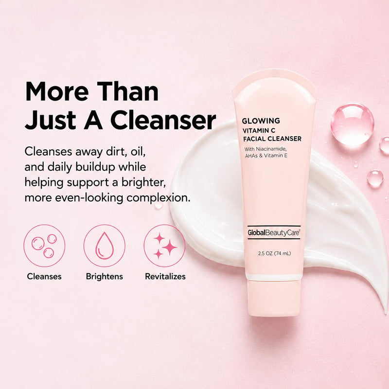 Global Beauty Care Glowing Facial Cleanser - Vitamin C Face Wash to Support Even-Looking Tone and Radiant, Brighter Skin with Niacinamide, AHA & Vitamin E, Gentle Daily Cleanser, 2.5 fl oz (1-Pack) 2.5 Fl Oz (Pack of 1)