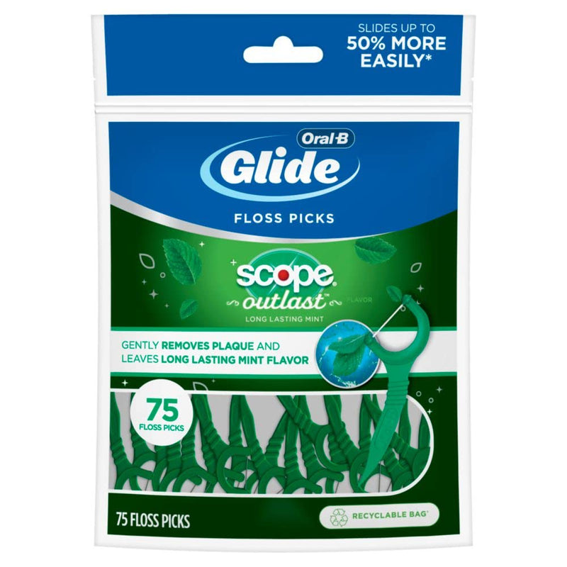 Oral-B Complete Glide Floss Picks, Scope Outlast, 75-ct Mint 75 Foot (Pack of 1)