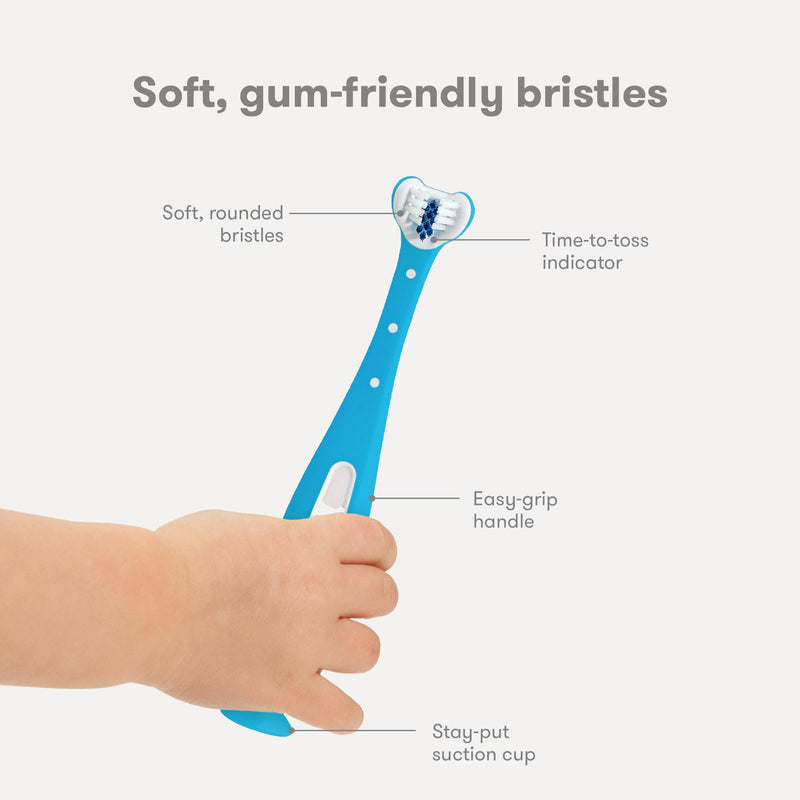 [Australia] - Frida Baby Triple-Angle Toothhugger Training Toddler Toothbrush | Toddler Toothbrush 2 Years and Up, Cleans All Sides at Once | Blue 1 Count (Pack of 1) 
