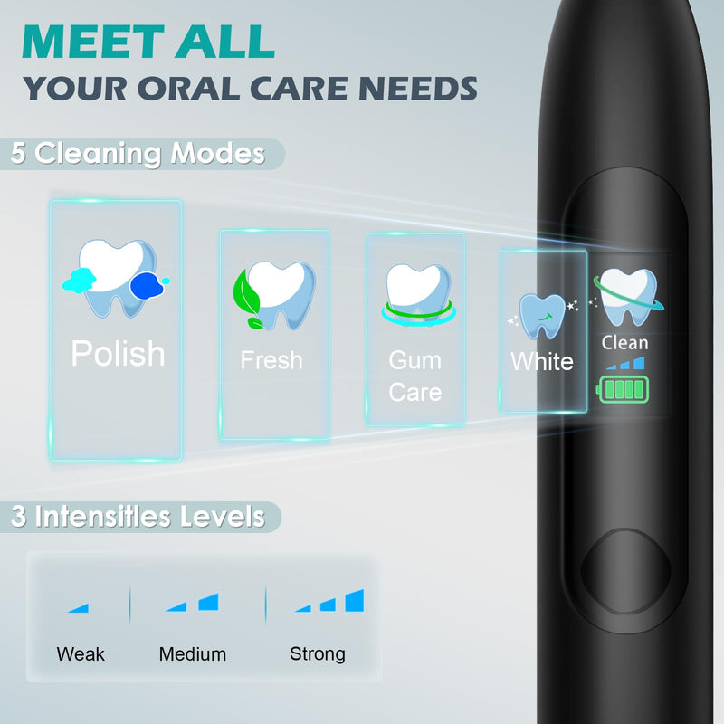 [Australia] - Electric Toothbrush for Adults - 90 Day Battery Life, Rechargeable Sonic Toothbrushes with Pressure Sensor, Smart Screen Travel Electric Toothbrush with Case, 5 Cleaning Modes & 3 Intensities Settings 
