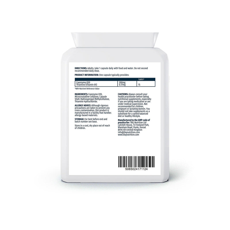 CoQ10 Plus 300mg + Vitamin B1 – 60 Capsules (2 Months Supply) | Ubiquinone with Thiamine | Supports Energy, Heart Function & Normal Nervous System | Premium UK-Made