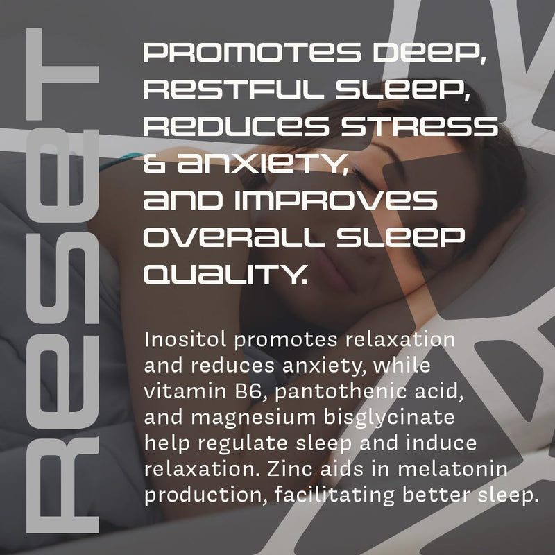 Reset, Sleep Aid Supplement, Magnesium Bisglycinate, Inositol, Pantothenic Acid, Zinc and Vitamin B6, Sleep Supplements for Adults, Deep Sleep, Sleeping Tablets, 60 Capsules