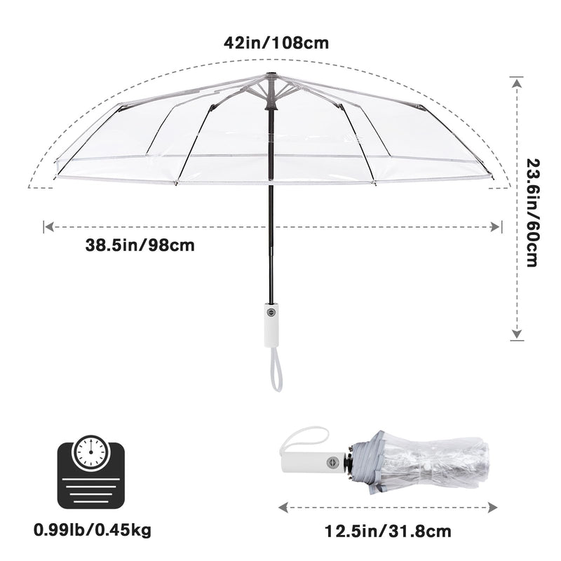 G4Free Clear Umbrella 42 inch foldable compact umbrella + 52 inch Bubble J Hook stick Umbrella