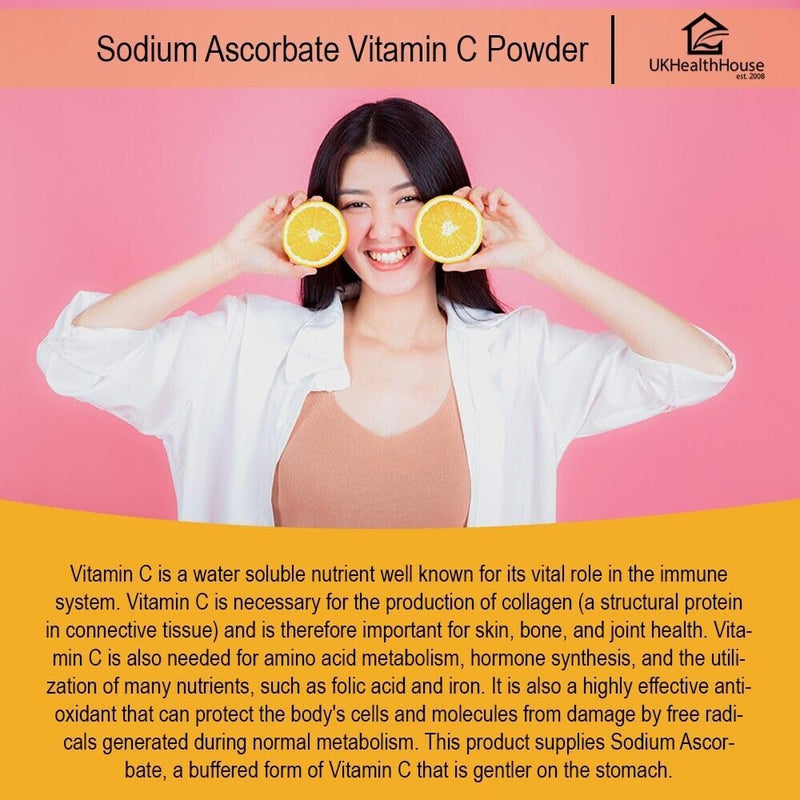 UKHealthHouse Vitamin C Powder (500g) – High Strength Sodium Ascorbate Powder – 100% Pure Buffered Vitamin C, Non-GMO, Vegan Sodium Supplement, Pharmaceutical Food Grade 500 g (Pack of 1)