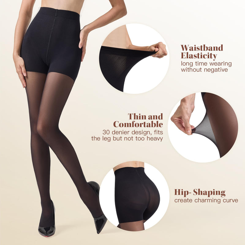[Australia] - MANZI 30D Compression Pantyhose for Women 5-10mmHg High Waist Support Tights Pack of 1 Black Large 
