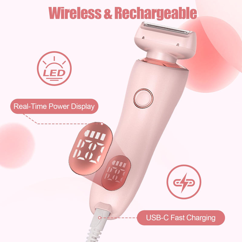 [Australia] - Livora Electric Shaver for Women, The Silk Glide Pro 3.0 Razor, Dusk Razor for Women, 2 in 1 Wet & Dry Painless Hair Removal with 2 Removable Heads for Bikini, Leg, Armpit, Body (Pink) 