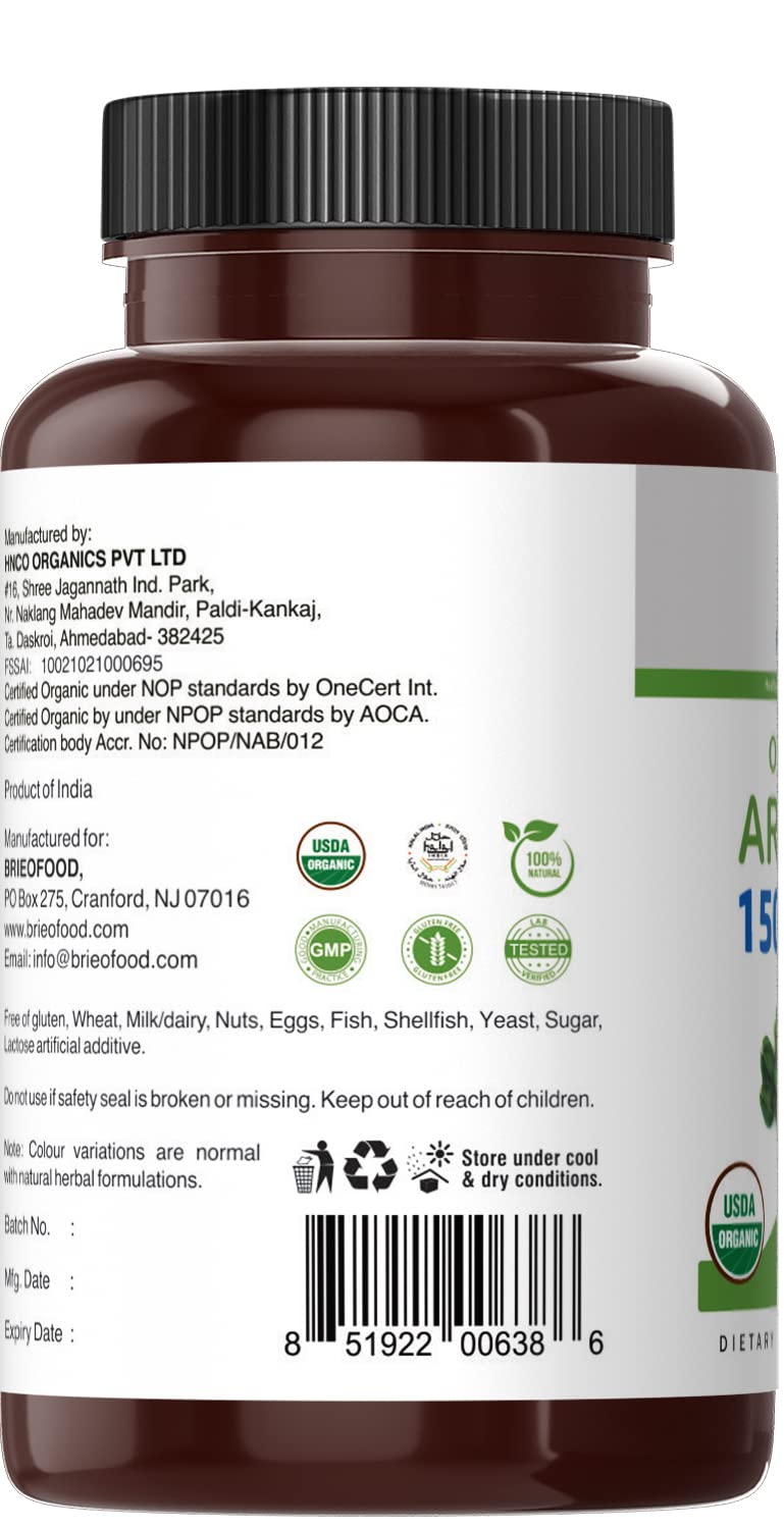 [Australia] - Brieofood Organic Arjuna 1500mg, 45 Servings, Vegetarian, Gluten Free, 90 Vegetarian Tablet 