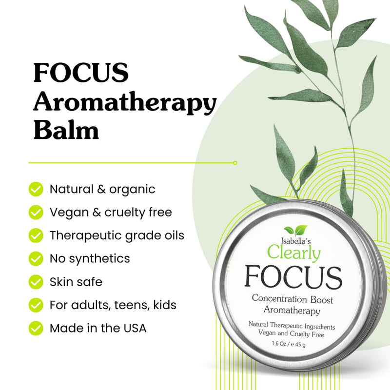 Clearly FOCUS Brain Booster Concentration Aid for Attention, Memory, Mental Clarity and Performance | Stay Sharp with an Uplifting Aromatherapy Essential Oil Brain Aid for Adults and Kids