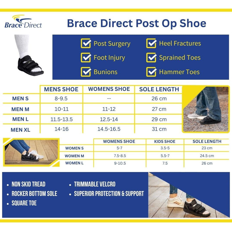 [Australia] - Brace Direct Post-Op Shoe - Adjustable Orthopedic Walking Shoe for Broken Foot & Toe, Stress Fractures, Bunions, Post-Surgery Recovery, Left or Right Foot, Women M (US Shoe Size 7.5-8.5/24.5 cm) Womens Medium (Pack of 1) 
