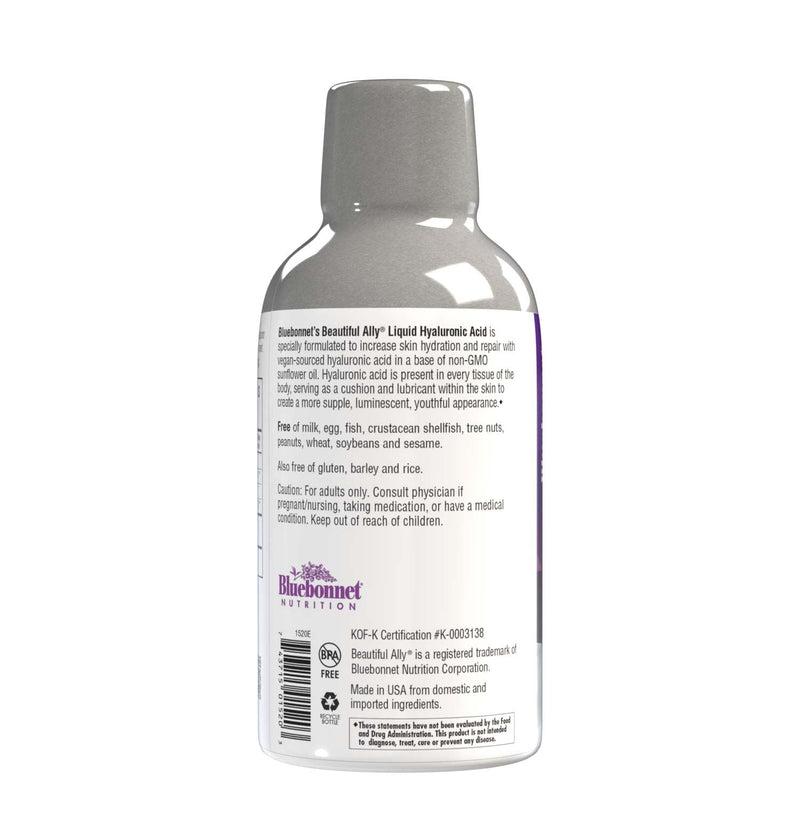 [Australia] - Bluebonnet Nutrition Beautiful Ally Liquid Hyaluronic Acid, Nurture Radiant Skin*, Non-GMO, Vegan, Kosher Certified, Gluten-Free, Soy-Free, Dairy-Free, Mixed Berry Flavor, 16 fl oz, 32 Servings 